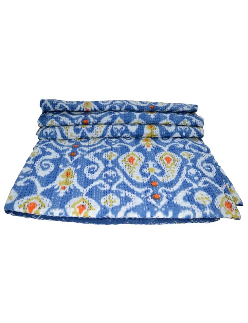 Kantha Quilt Queen Cotton Vintage Throw Blanket Multi Design Indian Handmade GDR0012