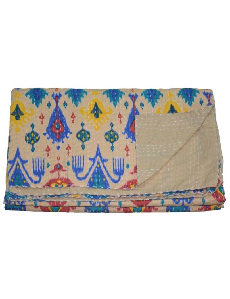 Kantha Quilt Queen Cotton Vintage Throw Blanket Multi Design Indian Handmade GDR0017