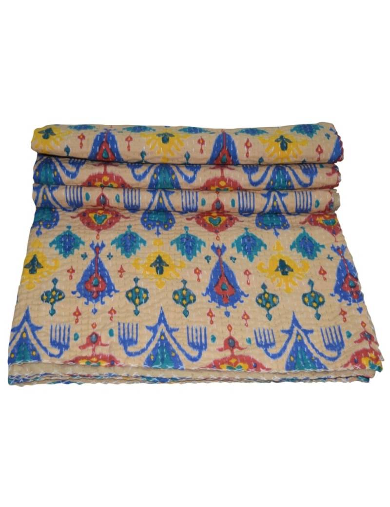 Kantha Quilt Queen Cotton Vintage Throw Blanket Multi Design Indian Handmade GDR0017