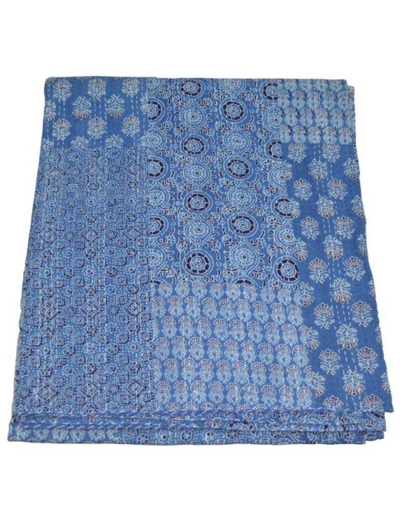 Kantha Quilt Queen Cotton Vintage Throw Blanket Multi Design Indian Handmade GDR0019