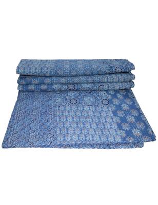 Kantha Quilt Queen Cotton Vintage Throw Blanket Multi Design Indian Handmade GDR0019 4