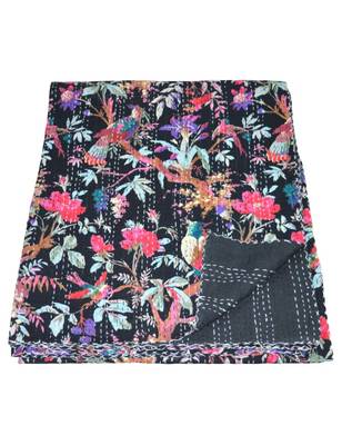 Kantha Quilt Queen Cotton Vintage Throw Blanket Multi Design Indian Handmade GDR0034 1