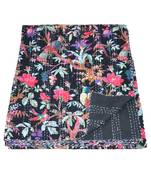 Kantha Quilt Queen Cotton Vintage Throw Blanket Multi Design Indian Handmade GDR0034