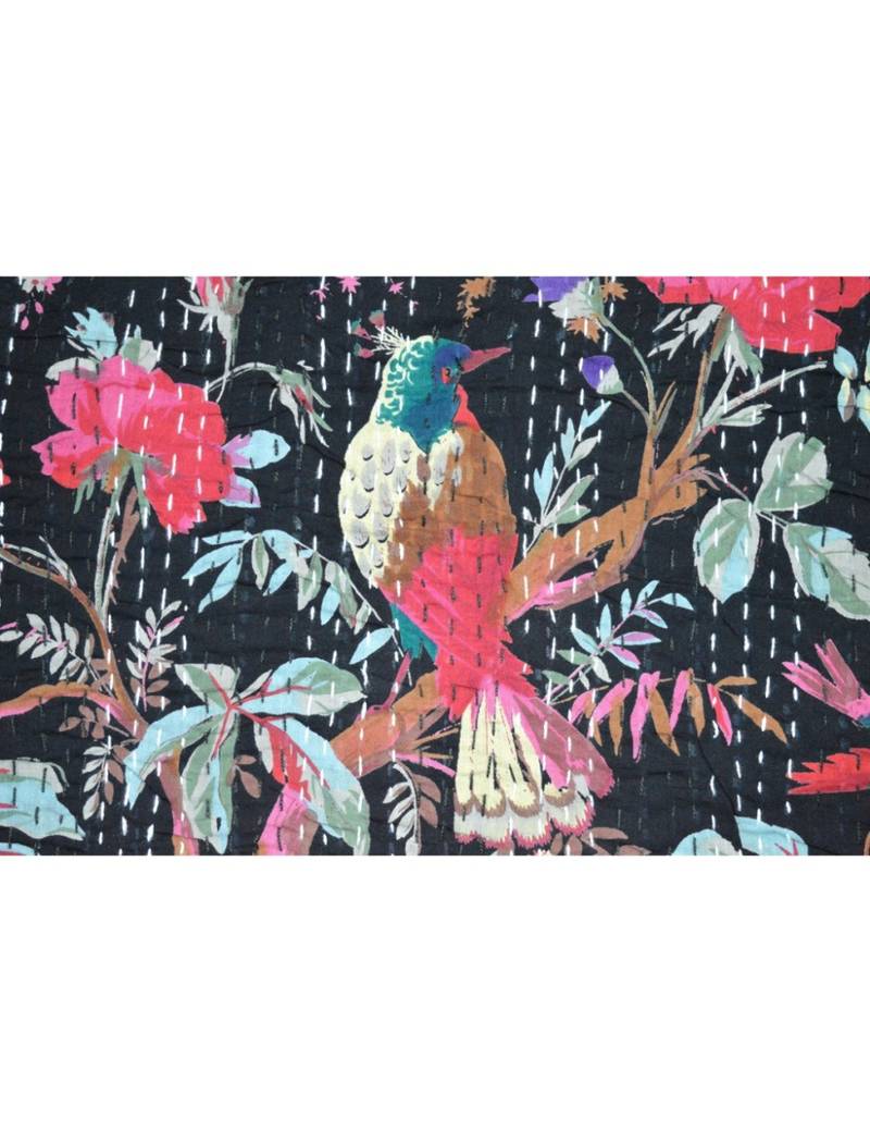 Kantha Quilt Queen Cotton Vintage Throw Blanket Multi Design Indian Handmade GDR0034