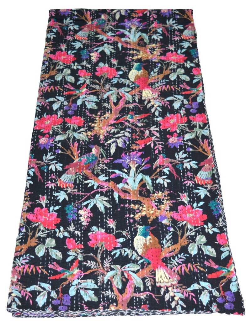 Kantha Quilt Queen Cotton Vintage Throw Blanket Multi Design Indian Handmade GDR0034