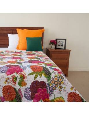 Kantha Quilt Queen Cotton Vintage Throw Blanket Multi Design Indian Handmade GDR0053 1