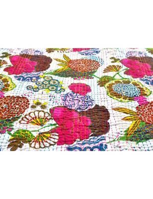 Kantha Quilt Queen Cotton Vintage Throw Blanket Multi Design Indian Handmade GDR0053 2