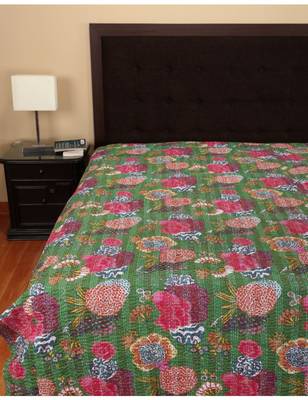 Kantha Quilt Queen Cotton Vintage Throw Blanket Multi Design Indian Handmade GDR0056 1