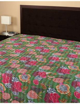 Kantha Quilt Queen Cotton Vintage Throw Blanket Multi Design Indian Handmade GDR0056 4
