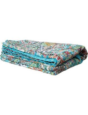 Kantha Quilt Queen Cotton Vintage Throw Blanket Multi Design Indian Handmade GDR0059 3