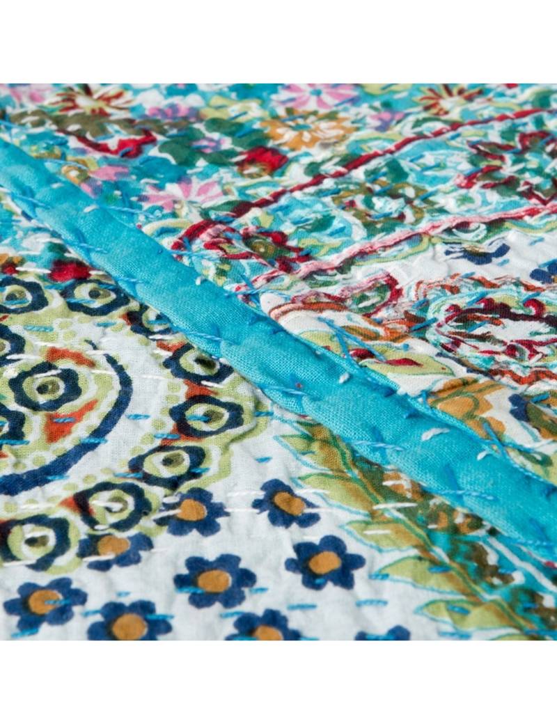 Kantha Quilt Queen Cotton Vintage Throw Blanket Multi Design Indian Handmade GDR0059