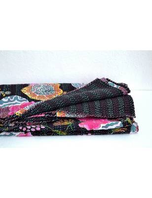 Kantha Quilt Queen Cotton Vintage Throw Blanket Multi Design Indian Handmade GDR0060 2