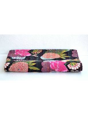 Kantha Quilt Queen Cotton Vintage Throw Blanket Multi Design Indian Handmade GDR0060 1