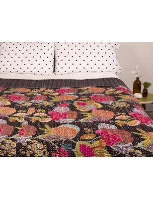 Kantha Quilt Queen Cotton Vintage Throw Blanket Multi Design Indian Handmade GDR0060 4