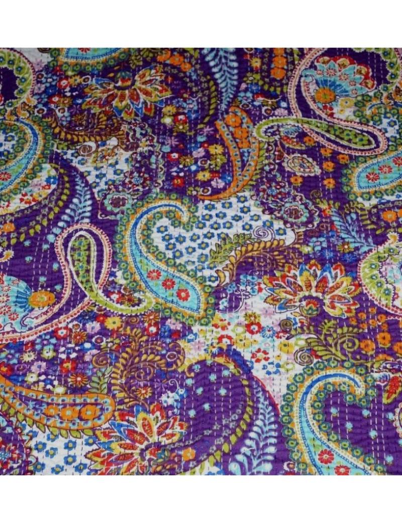 Kantha Quilt Queen Cotton Vintage Throw Blanket Multi Design Indian Handmade GDR0062