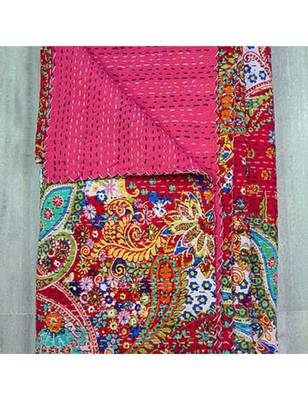 Kantha Quilt Queen Cotton Vintage Throw Blanket Multi Design Indian Handmade GDR0063 1