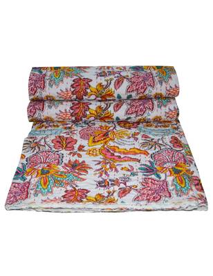 Kantha Quilt Queen Cotton Vintage Throw Blanket Multi Design Indian Handmade GDR0064 1