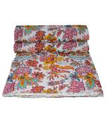 Kantha Quilt Queen Cotton Vintage Throw Blanket Multi Design Indian Handmade GDR0064
