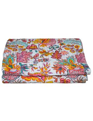 Kantha Quilt Queen Cotton Vintage Throw Blanket Multi Design Indian Handmade GDR0064 2
