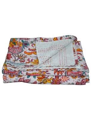 Kantha Quilt Queen Cotton Vintage Throw Blanket Multi Design Indian Handmade GDR0064 3