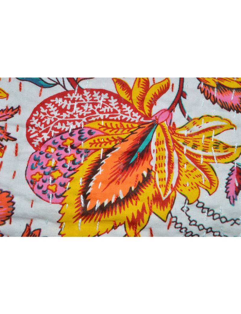 Kantha Quilt Queen Cotton Vintage Throw Blanket Multi Design Indian Handmade GDR0064