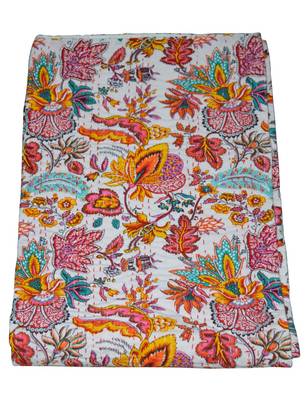 Kantha Quilt Queen Cotton Vintage Throw Blanket Multi Design Indian Handmade GDR0064 5
