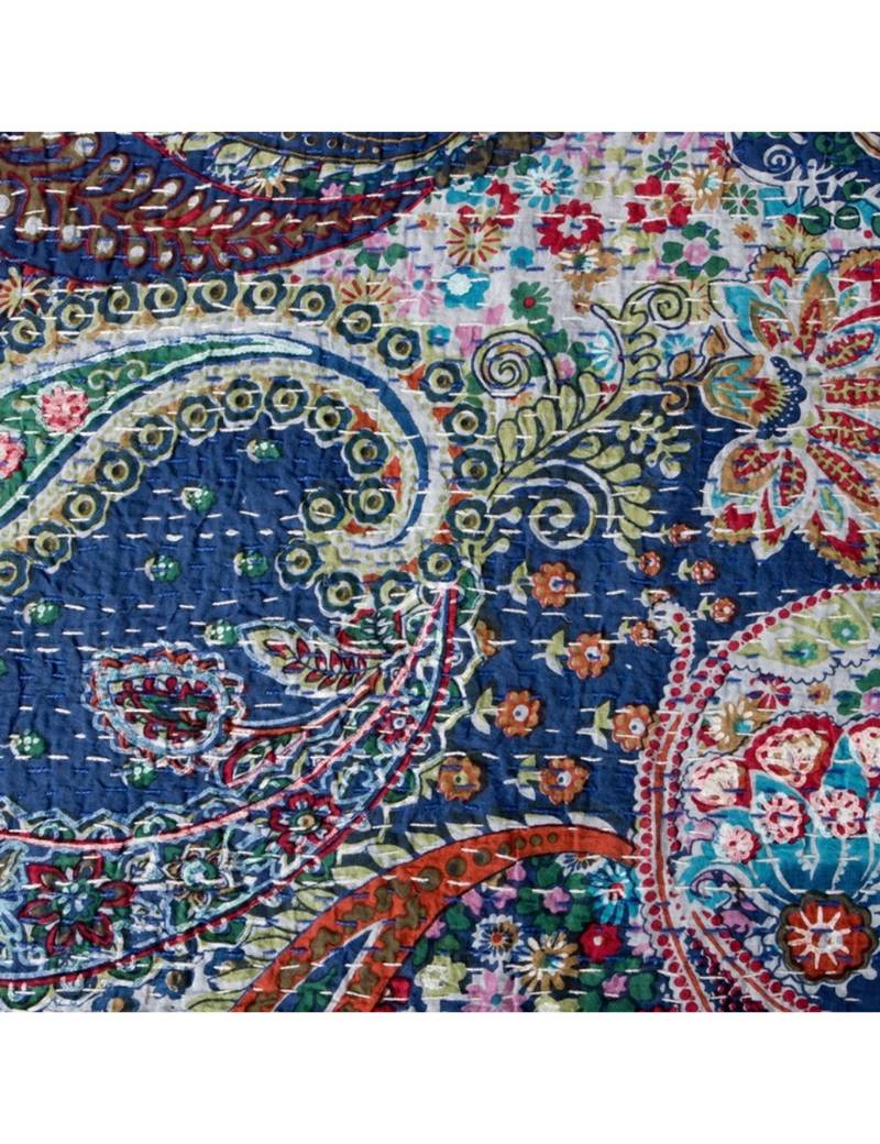 Kantha Quilt Queen Cotton Vintage Throw Blanket Multi Design Indian Handmade GDR0065