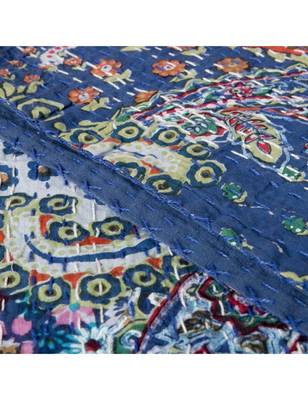 Kantha Quilt Queen Cotton Vintage Throw Blanket Multi Design Indian Handmade GDR0065 4