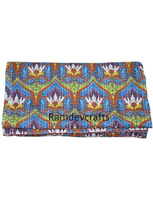 Kantha Quilt Queen Cotton Vintage Throw Blanket Multi Design Indian Handmade GDR0069 1