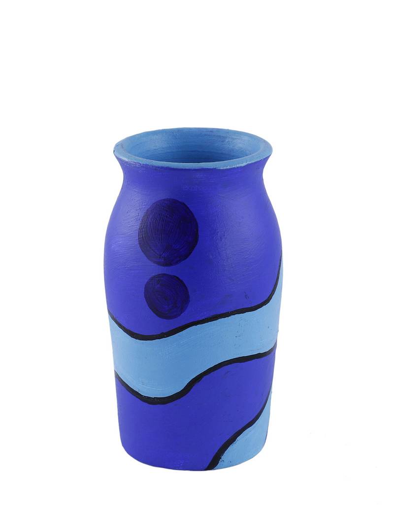 Hand Painted Blue Modern Art Terracotta Round Vase Table Top Vases Flower Vase Flower Pots