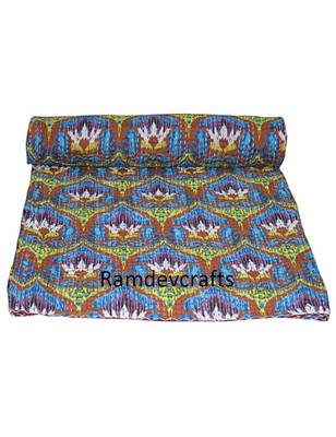 Kantha Quilt Queen Cotton Vintage Throw Blanket Multi Design Indian Handmade GDR0069 4