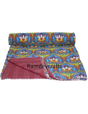 Kantha Quilt Queen Cotton Vintage Throw Blanket Multi Design Indian Handmade GDR0069 5