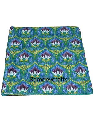 Kantha Quilt Queen Cotton Vintage Throw Blanket Multi Design Indian Handmade GDR0072 2
