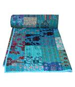 Kantha Quilt Queen Cotton Vintage Throw Blanket Multi Design Indian Handmade GDR0076