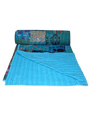 Kantha Quilt Queen Cotton Vintage Throw Blanket Multi Design Indian Handmade GDR0076 2