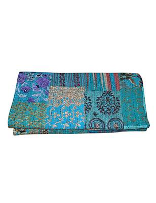 Kantha Quilt Queen Cotton Vintage Throw Blanket Multi Design Indian Handmade GDR0076 5