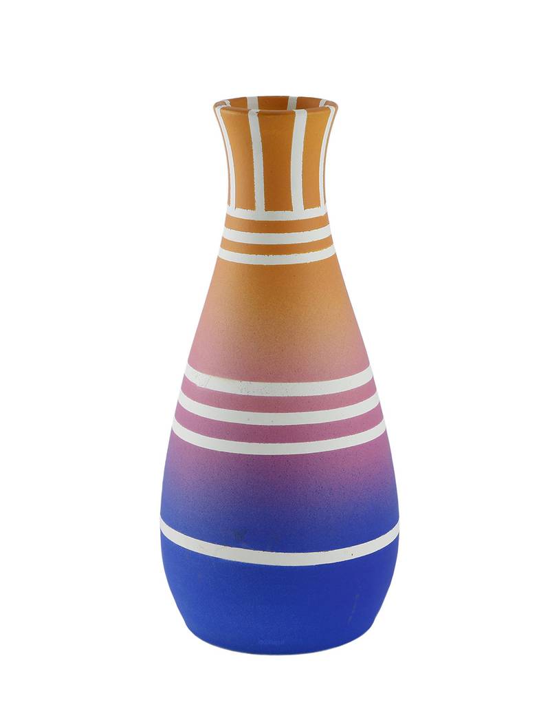 Hand Painted Red And Blue Color With Stripes Terracotta Round Vase Table Top Vases Flower Vase Flower Pots