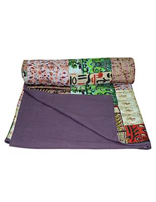Kantha Quilt Queen Cotton Vintage Throw Blanket Multi Design Indian Handmade GDR0077 2