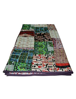 Kantha Quilt Queen Cotton Vintage Throw Blanket Multi Design Indian Handmade GDR0077 3