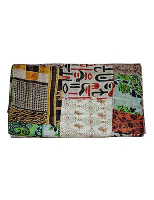 Kantha Quilt Queen Cotton Vintage Throw Blanket Multi Design Indian Handmade GDR0077 4