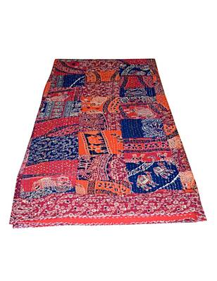 Kantha Quilt Queen Cotton Vintage Throw Blanket Multi Design Indian Handmade GDR0078 4