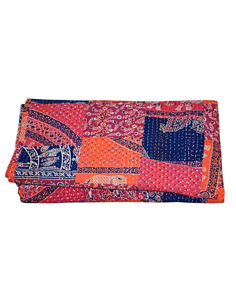 Kantha Quilt Queen Cotton Vintage Throw Blanket Multi Design Indian Handmade GDR0078