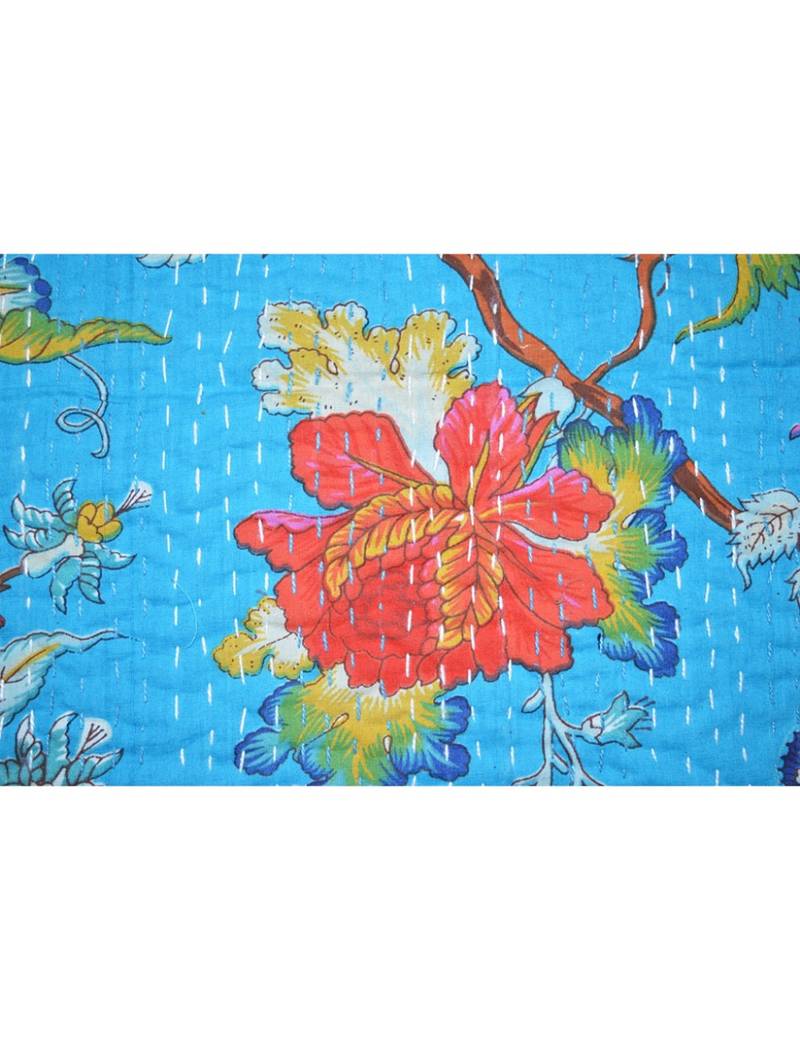 Kantha Quilt Queen Cotton Vintage Throw Blanket Multi Design Indian Handmade GDR0081
