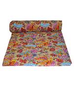 Kantha Quilt Queen Cotton Vintage Throw Blanket Multi Design Indian Handmade GDR0086