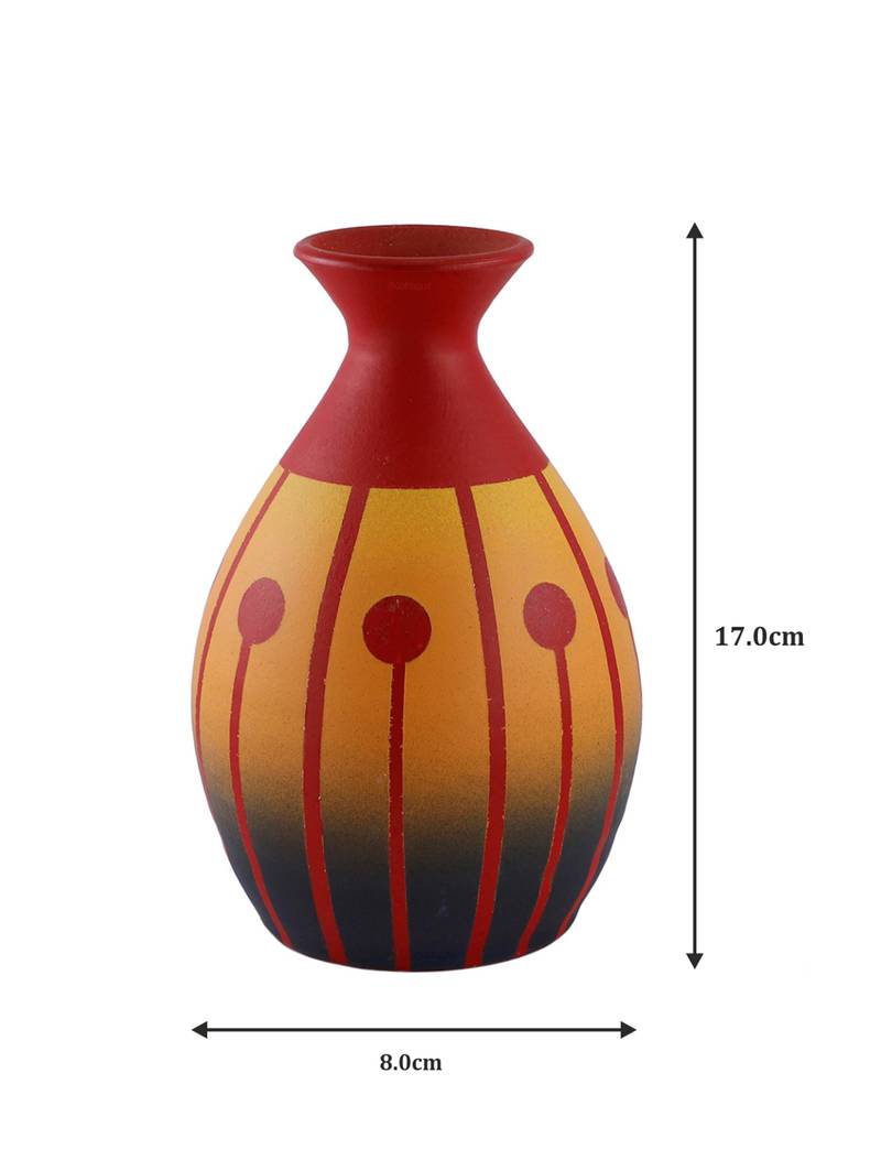 Hand Painted Multired Color Terracotta Round Vase Table Top Vases