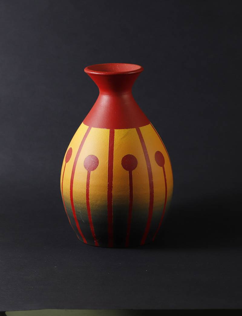 Hand Painted Multired Color Terracotta Round Vase Table Top Vases