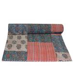 Kantha Quilt Queen Cotton Vintage Throw Blanket Multi Design Indian Handmade GDR0113