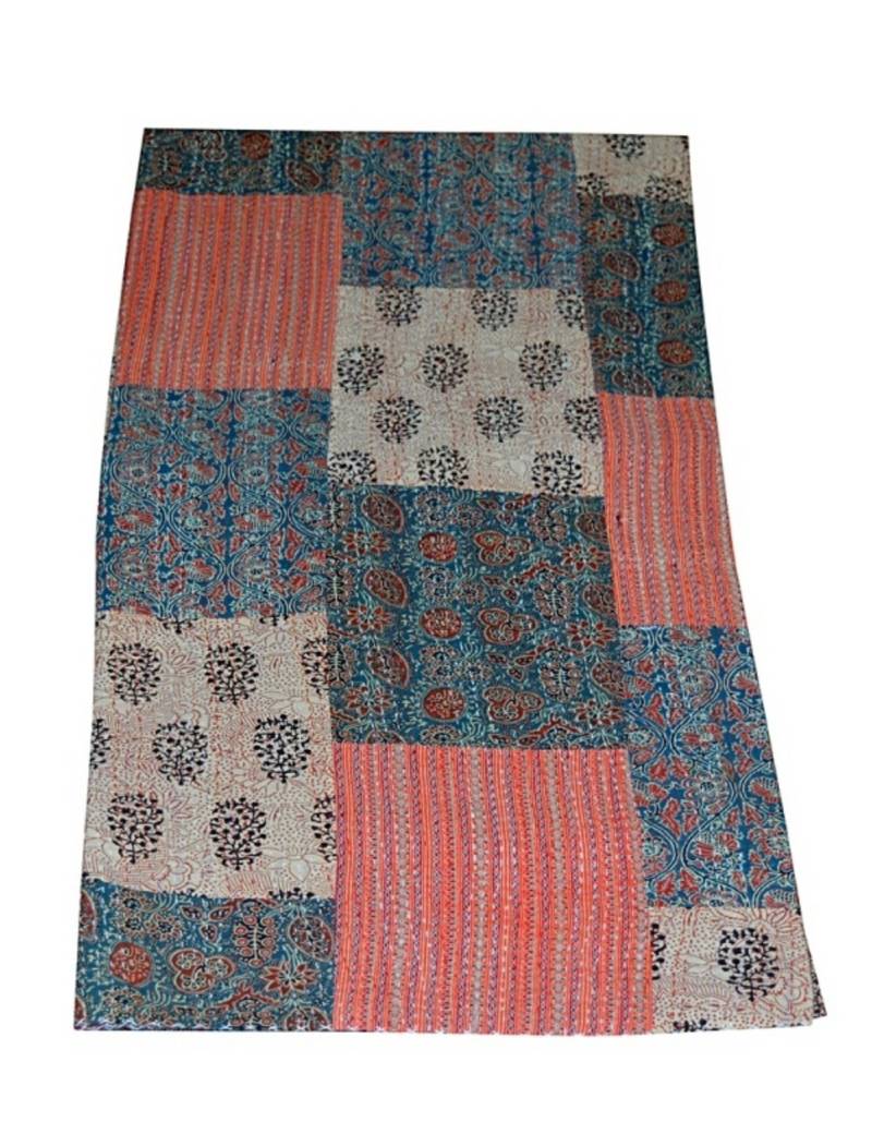 Kantha Quilt Queen Cotton Vintage Throw Blanket Multi Design Indian Handmade GDR0113