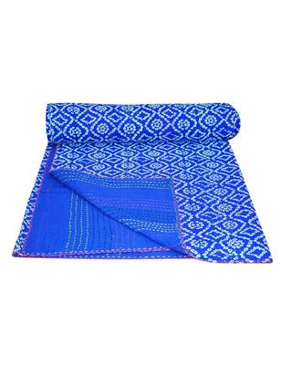 Kantha Quilt Queen Cotton Vintage Throw Blanket Multi Design Indian Handmade GDR0126 2