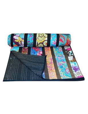 Kantha Quilt Queen Cotton Vintage Throw Blanket Multi Design Indian Handmade GDR0127 2
